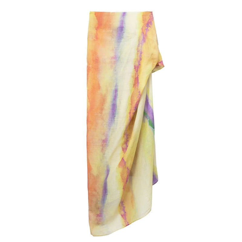 Tie Dye Skirts Set Long Shirt Semi Transparent Button Up Shirt + Tie Dye