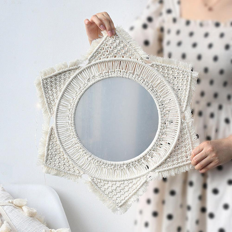 Nordic Mirror Weaving Handmade Cotton Thread Wood Bead Tapestry - Stellar Real