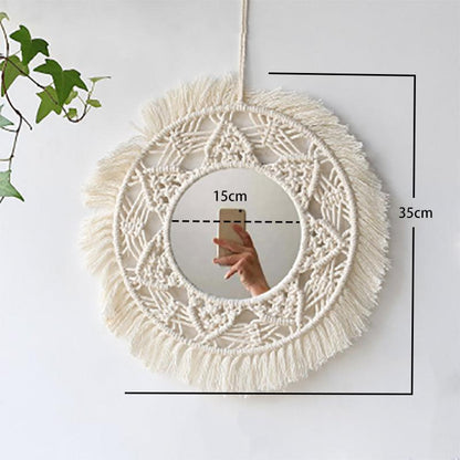 Nordic Mirror Weaving Handmade Cotton Thread Wood Bead Tapestry - Stellar Real