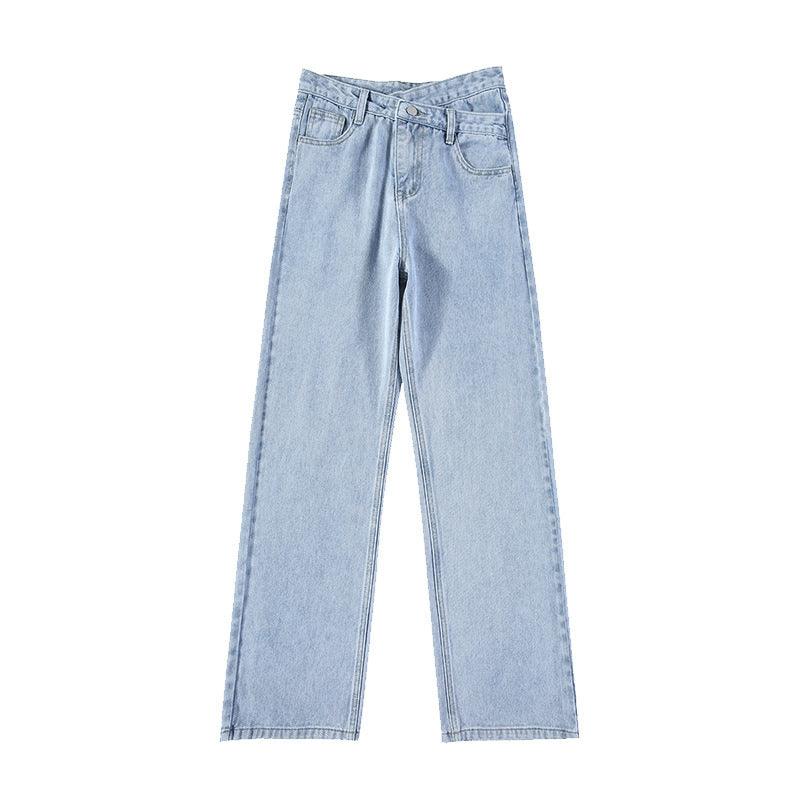 Irregular High Waist Slim Jeans Loose Straight Drapey Mopping