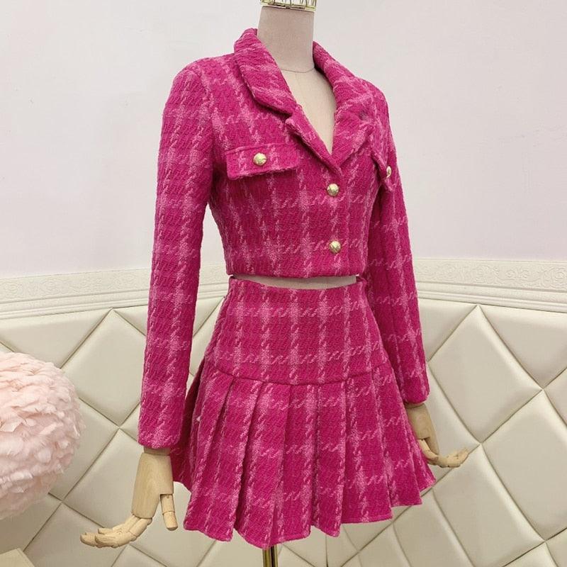 Vintage Tweed Woolen Short Jacket Coat + Mini Skirts Sets - Stellar Real