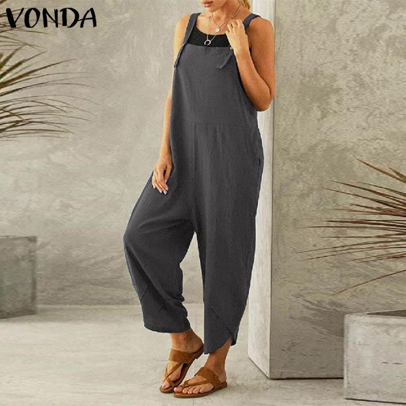 Jumpsuit Solid Color Casual Ninth Overalls