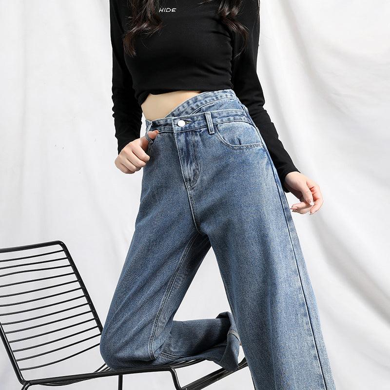 Irregular High Waist Slim Jeans Loose Straight Drapey Mopping - Stellar Real