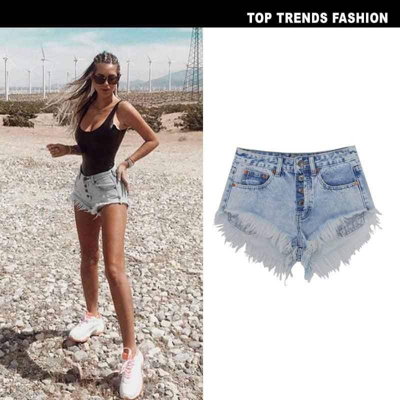 Women's Summer High Waist Breasted Worn Washed Snowflake Ladies Denim Shorts Beach Hot Pants - Stellar Real