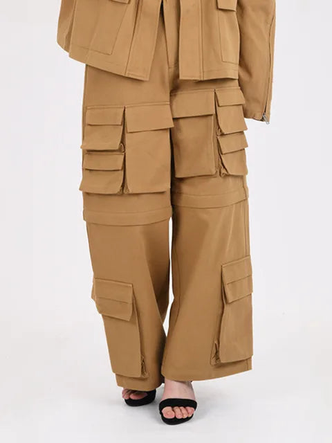 Workwear Loose Top Straight Leg Pants Set Detachable Canvas Set