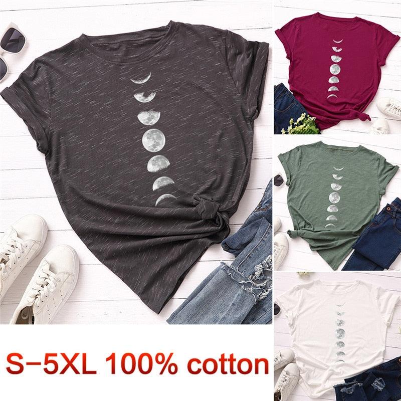 Planet Print T Shirt O Neck Short Sleeve T-shirt