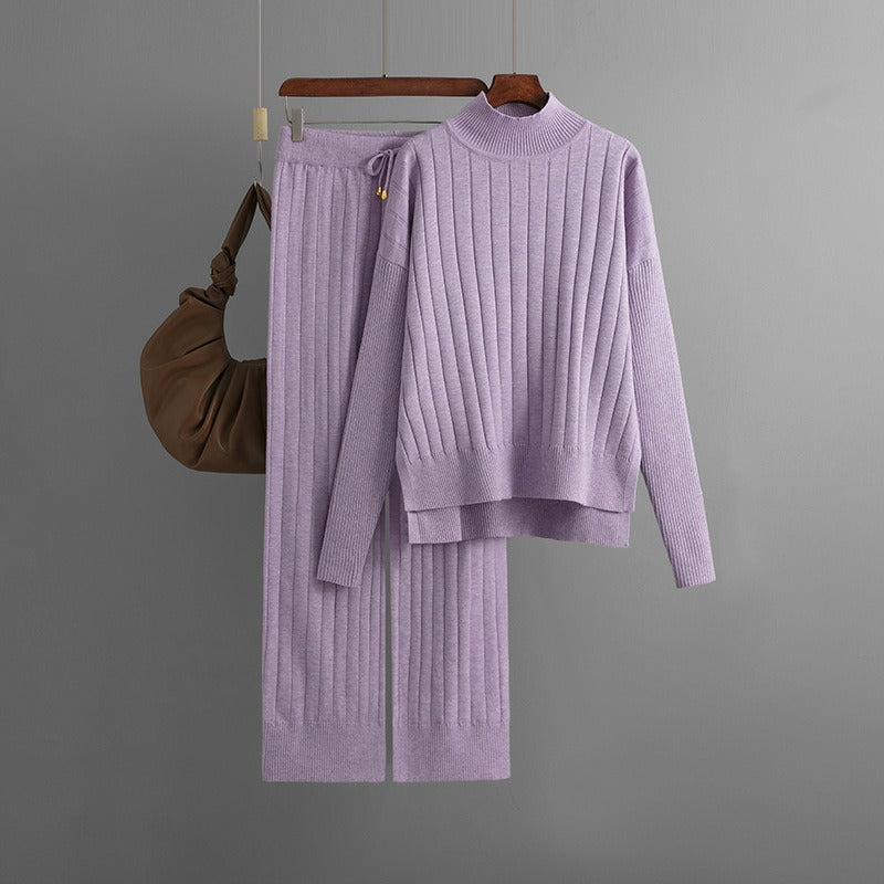 Half Turtleneck Sweater Set Loose Warm Pullover Two-piece Set