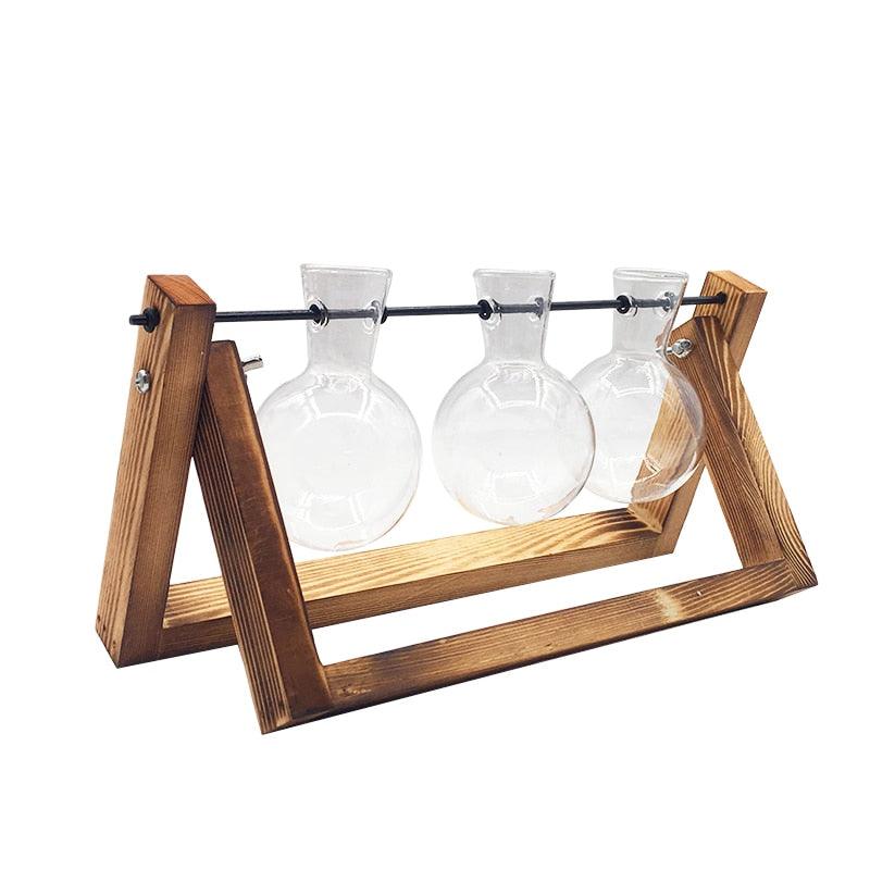 Terrarium Hydroponic Plant Transparent Vase Wooden Frame Glass Tabletop - Stellar Real