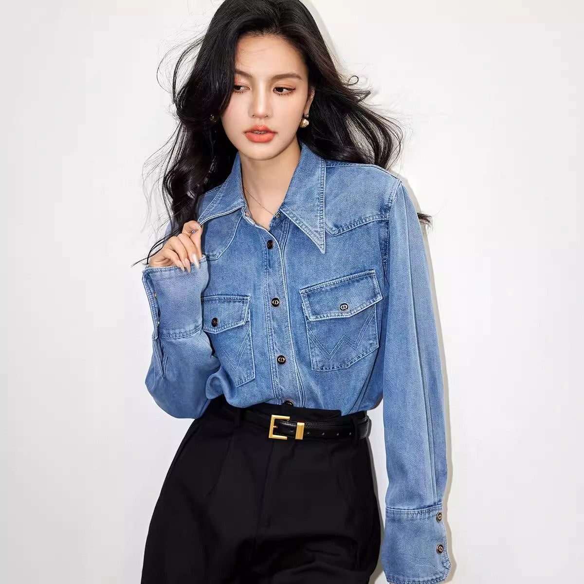 Denim Loose Patchwork temperament Retro Top