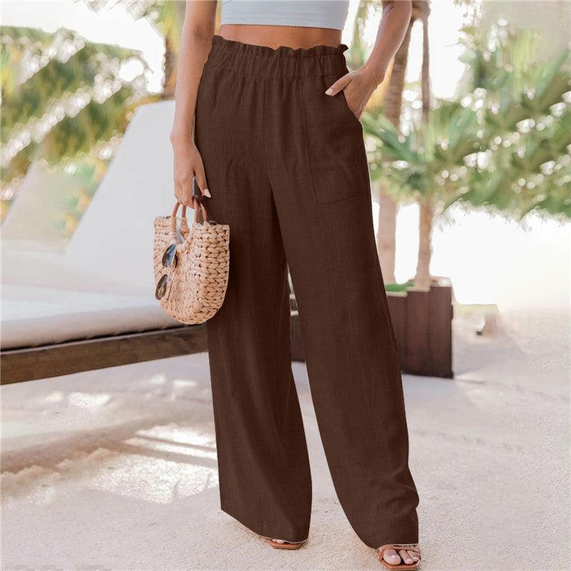 Casual Pants Ruffled Patch Pocket Wide Leg Pants - Stellar Real