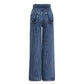 Woven Stitching High Waist Straight Wide Jeans