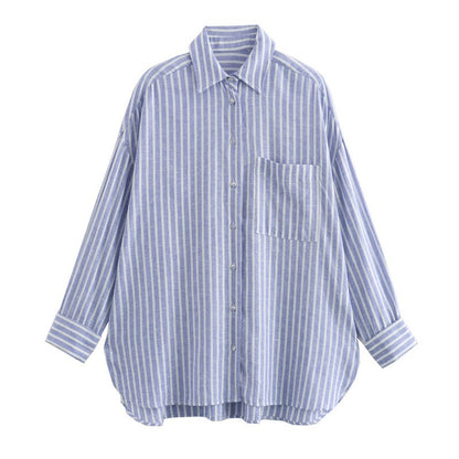 Versatile linen blend striped shirt