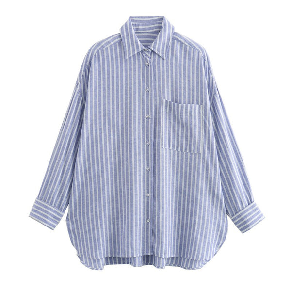 Versatile linen blend striped shirt