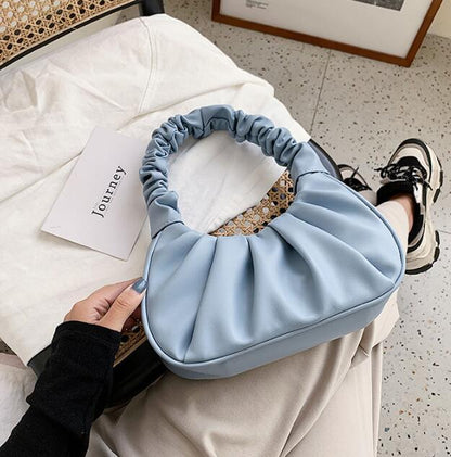 Women Hobo Pleated Tote Bag Candy Color Underarm Bag Small Handbag And Purses Shoulder Bag - Stellar Real