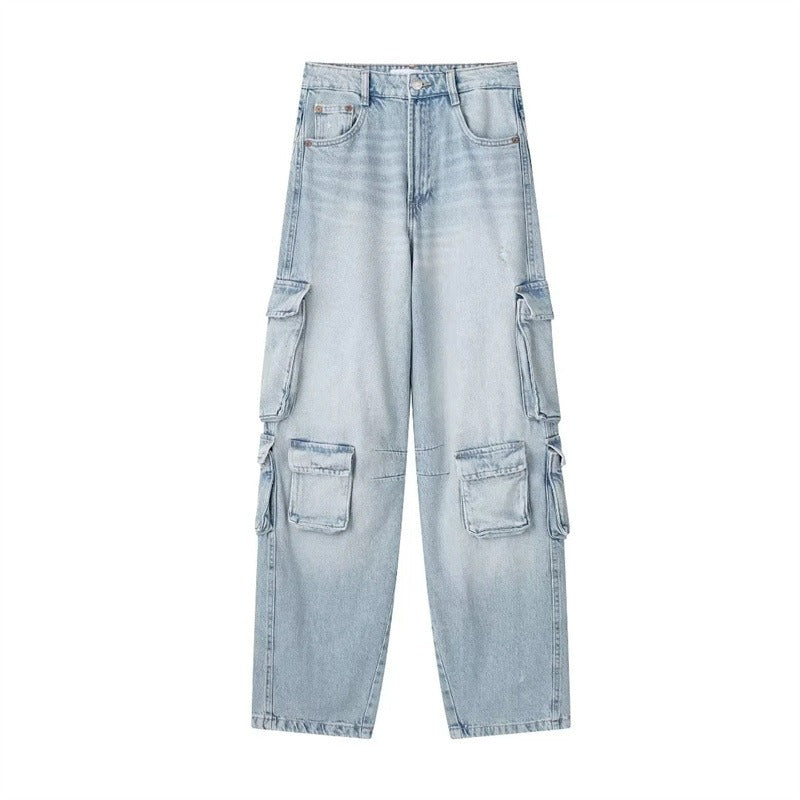 New Worker Style Mid-Waist Jeans