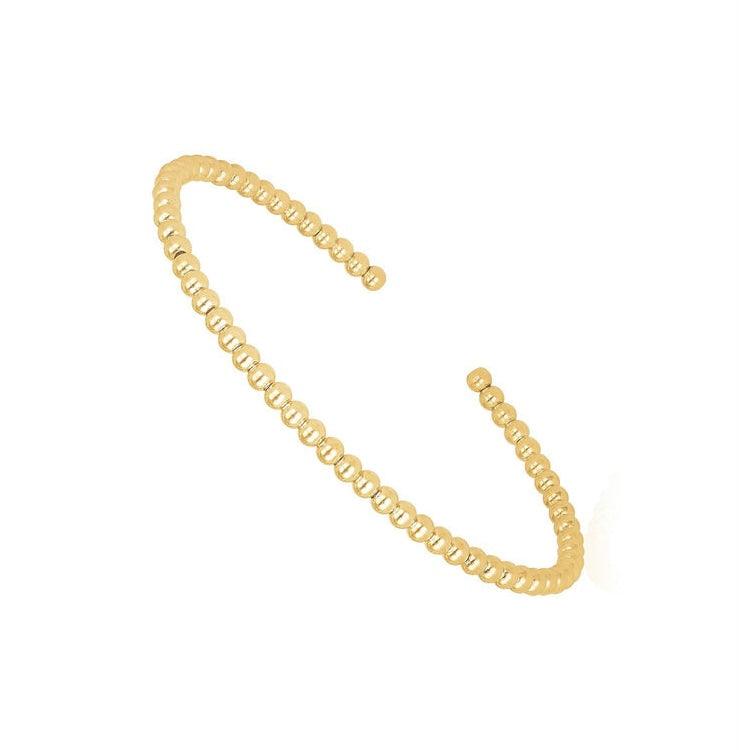 14k Yellow Gold High Polish Bead Cuff Bangle (3mm) - Stellar Real