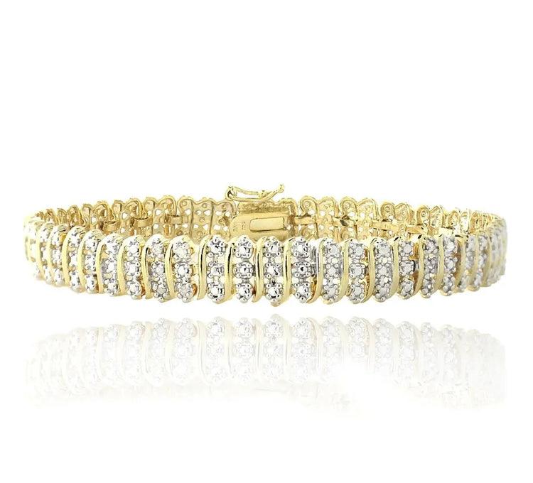 Gold Tone 1 Ct TDW Diamond S Pattern Tennis Bracelet - Stellar Real