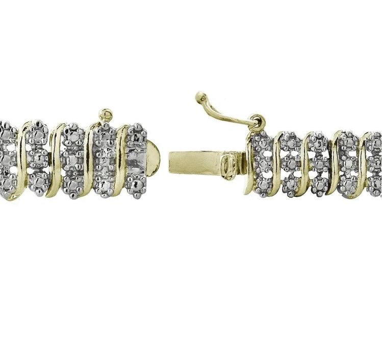Gold Tone 1 Ct TDW Diamond S Pattern Tennis Bracelet - Stellar Real