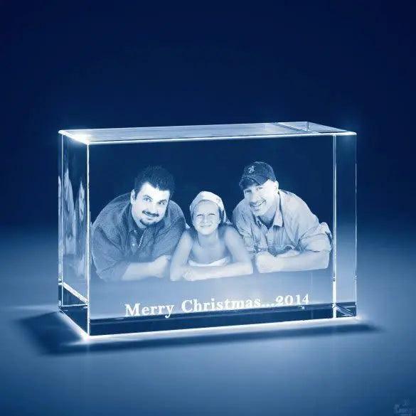 2D/3D Laser Engraved Crystal Cube Photo Frame with 1-4 People - Stellar Real