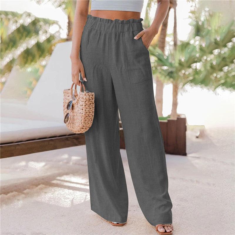 Casual Pants Ruffled Patch Pocket Wide Leg Pants - Stellar Real