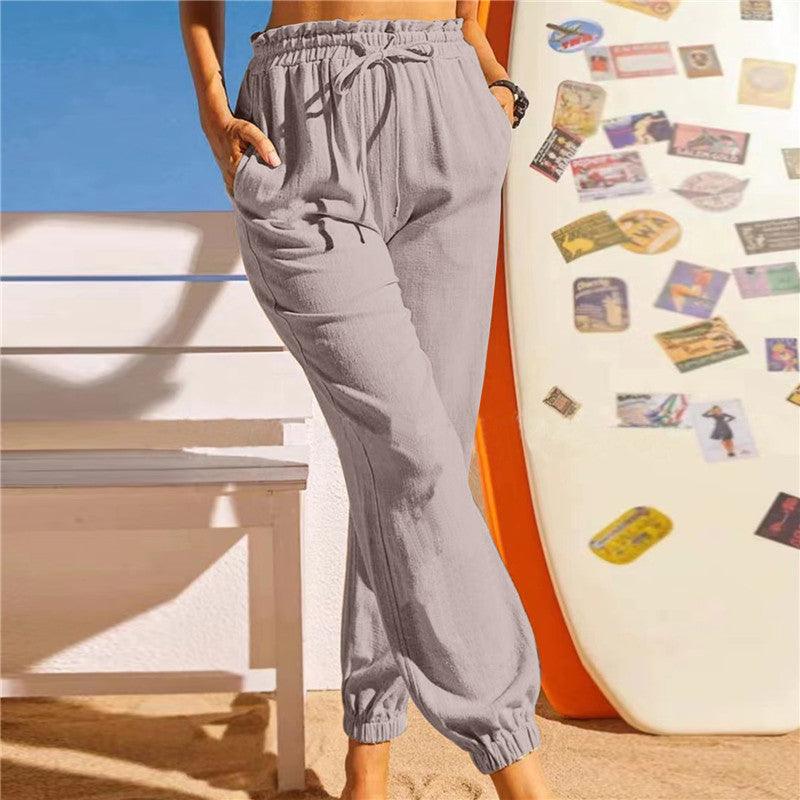 Linen Cotton Lotus Leaf Trousers Elastic Pants - Stellar Real