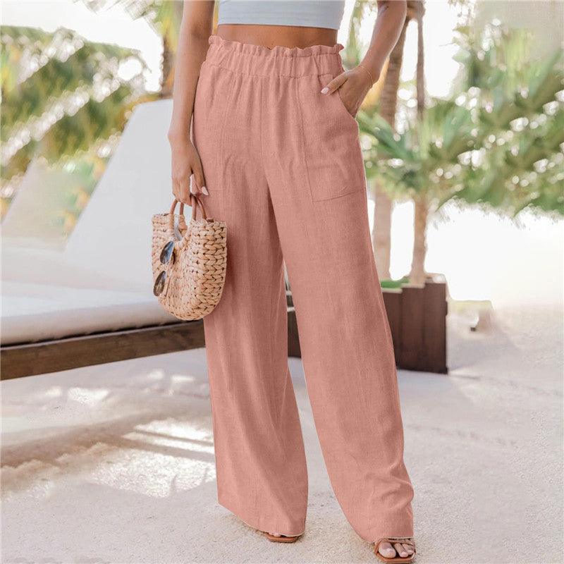 Casual Pants Ruffled Patch Pocket Wide Leg Pants - Stellar Real