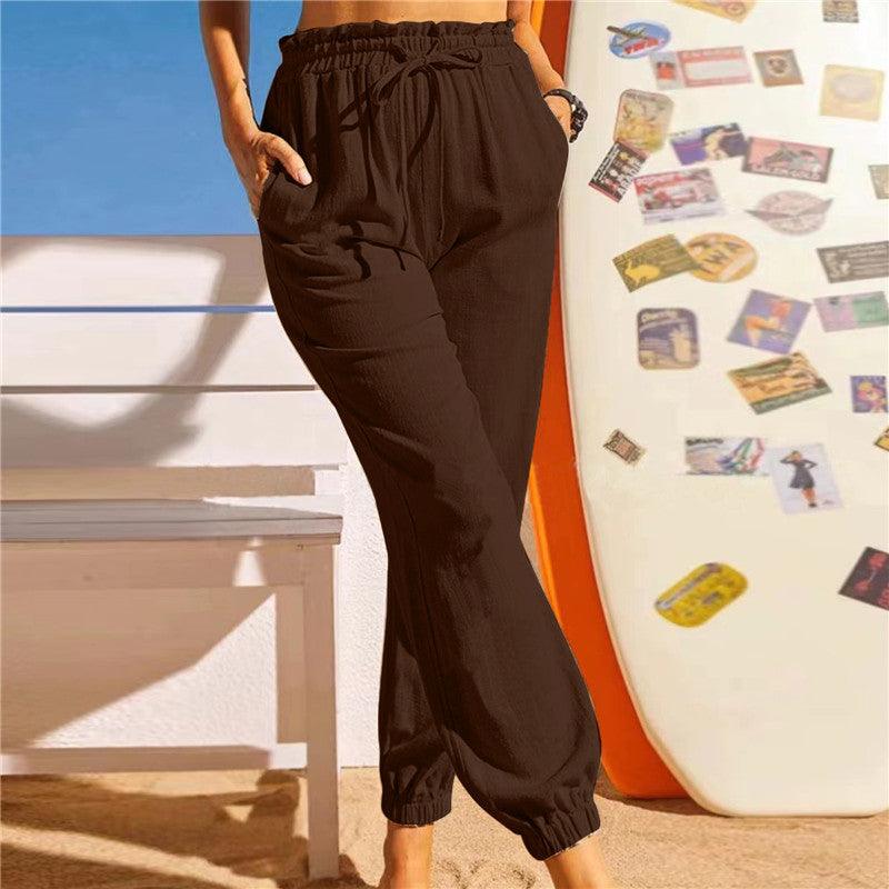 Linen Cotton Lotus Leaf Trousers Elastic Pants - Stellar Real