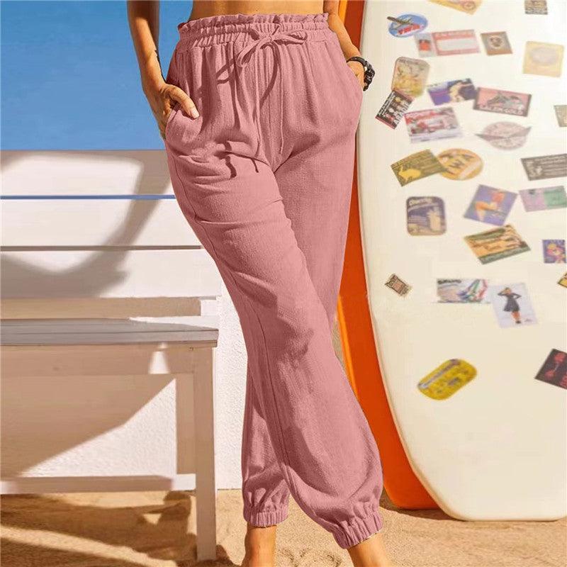 Linen Cotton Lotus Leaf Trousers Elastic Pants - Stellar Real