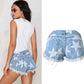 Star Print Tassel Denim Shorts