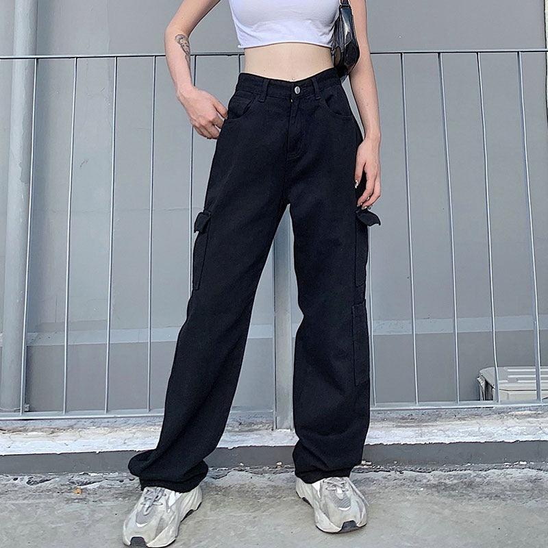 Pocket High Waist Slim Straight Loose Pants - Stellar Real