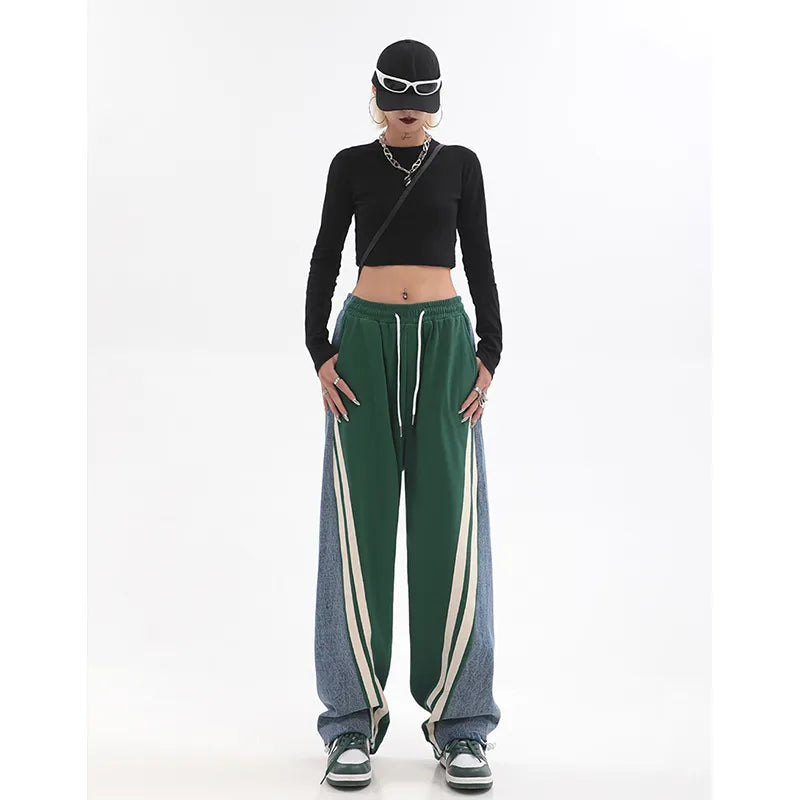 High Waist Contrast Color Drawstring Tie Up Sweatpants