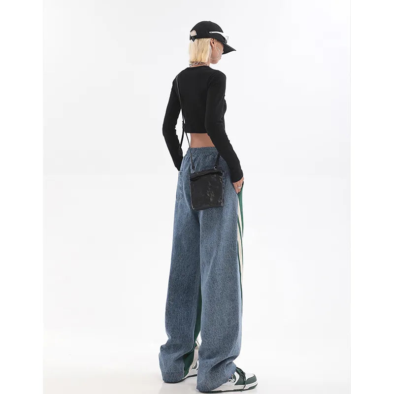 High Waist Contrast Color Drawstring Tie Up Sweatpants