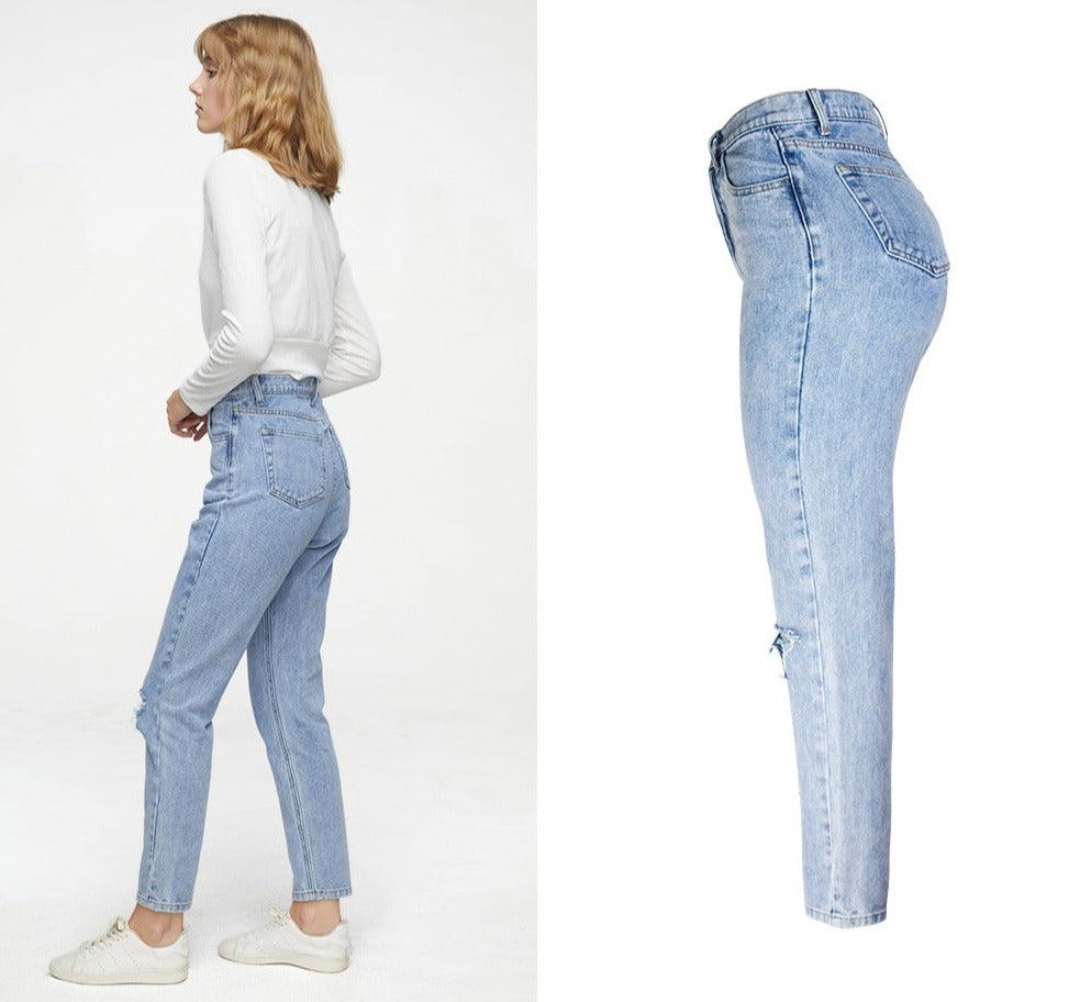 High Waist Loose Straight Wide Leg Pants Ripped Jeans