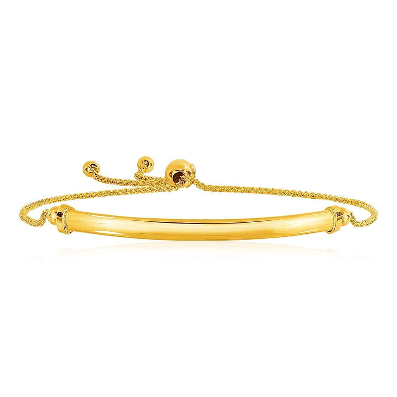 14k Yellow Gold Smooth Curved Bar and Lariat Style Bracelet - Stellarreal