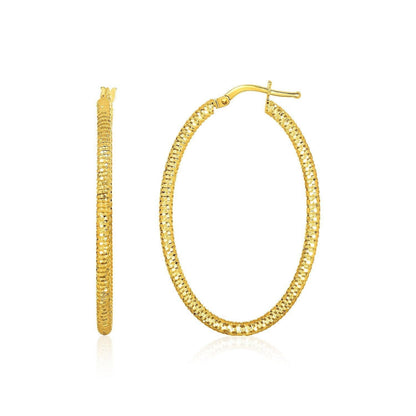 14k Yellow Gold Textured Oval Hoop Earrings - Stellarreal