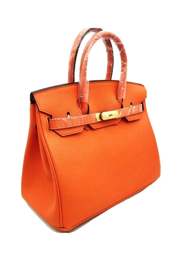 Orange Leather Cowhide Handbag - Stellar Real