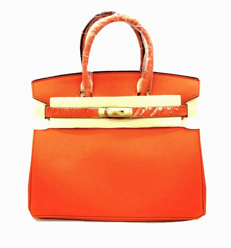 Orange Leather Cowhide Handbag - Stellar Real