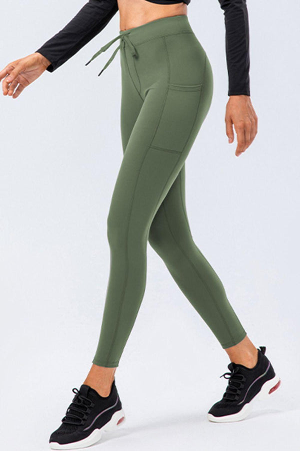 Drawstring Sports Leggings with Side Pockets - Stellar Real