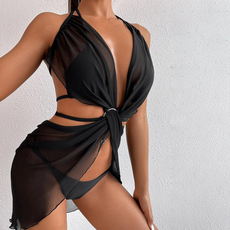 Mesh Black Bikini Swimwear Three Pieces Set - Stellar Real