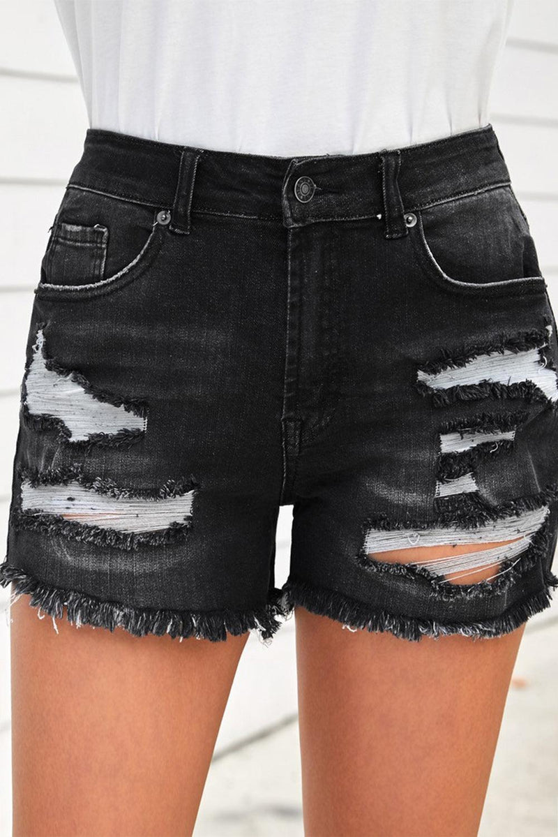 Raw Hem Distressed Denim Shorts with Pockets - Stellar Real