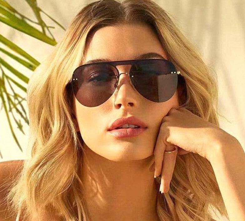 Oversized Pilot Sunglasses Women Eyewear Brown Mirror - Stellar Real