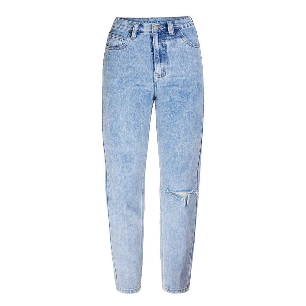 High Waist Loose Straight Wide Leg Pants Ripped Jeans - Stellar Real