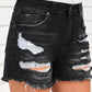 Raw Hem Distressed Denim Shorts with Pockets