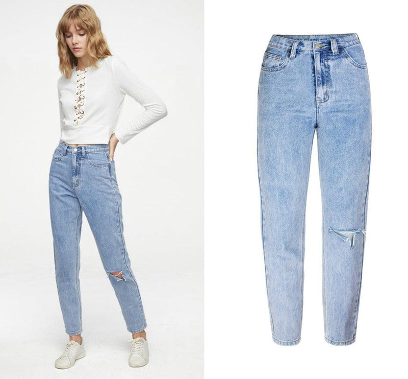High Waist Loose Straight Wide Leg Pants Ripped Jeans - Stellar Real