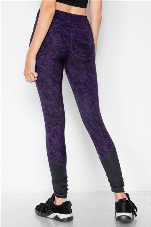 Jet Black Blackberry Watercolor Sporty Active Legging - Stellar Real