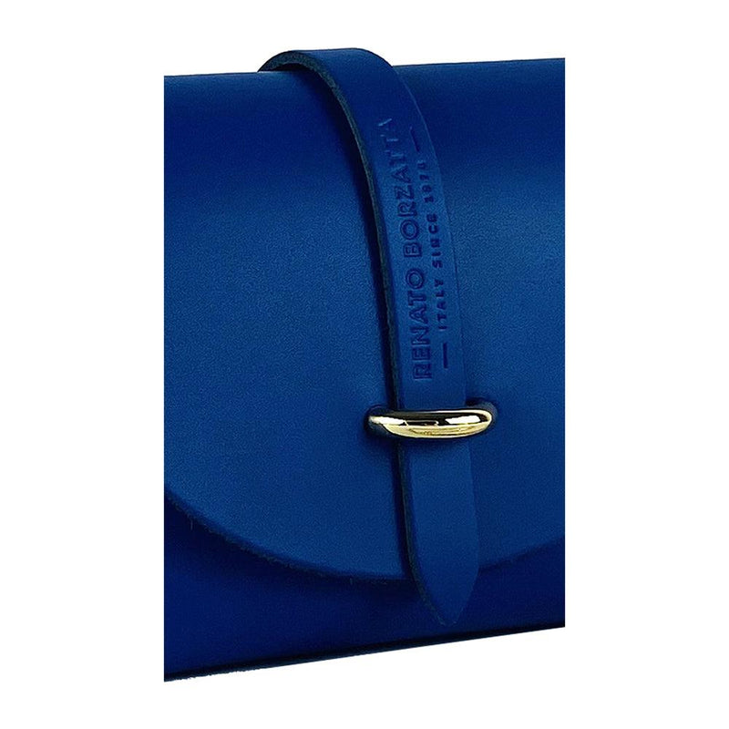 RB1001CH | Borsa Piccola in Vera Pelle Made in Italy con Tracollina removibile e passante di chiusura in metallo Oro Lucido - Colore Blu Royal - Dimensioni: cm 16,5 x 11 x 8-4