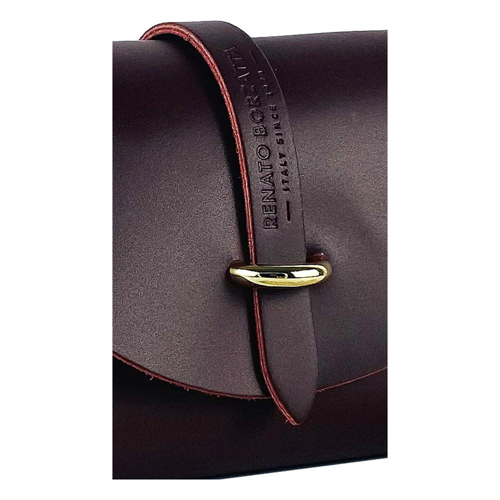 RB1001X | Borsa Piccola in Vera Pelle Made in Italy con Tracollina removibile e passante di chiusura in metallo Oro Lucido - Colore Bordeaux - Dimensioni: cm 16,5 x 11 x 8-4