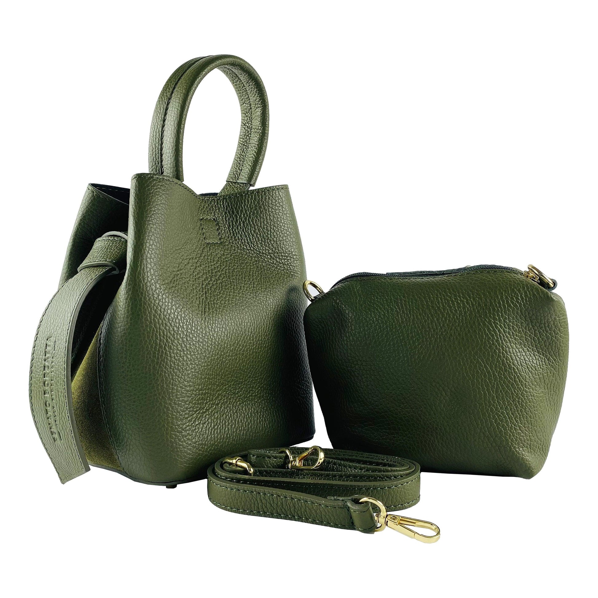 RB1006E | Women's Bucket Bag with Shoulder Bag in Genuine Leather | 16 x 14 x 21 cm-0