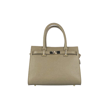 RB1016AQ | Borsa Donna a Mano in Vera Pelle Made in Italy con tracolla removibile. Attacchi con moschettoni in metallo Oro Lucido - Colore Taupe - Dimensioni: cm 28 x 20 x 14 + 12,5-2