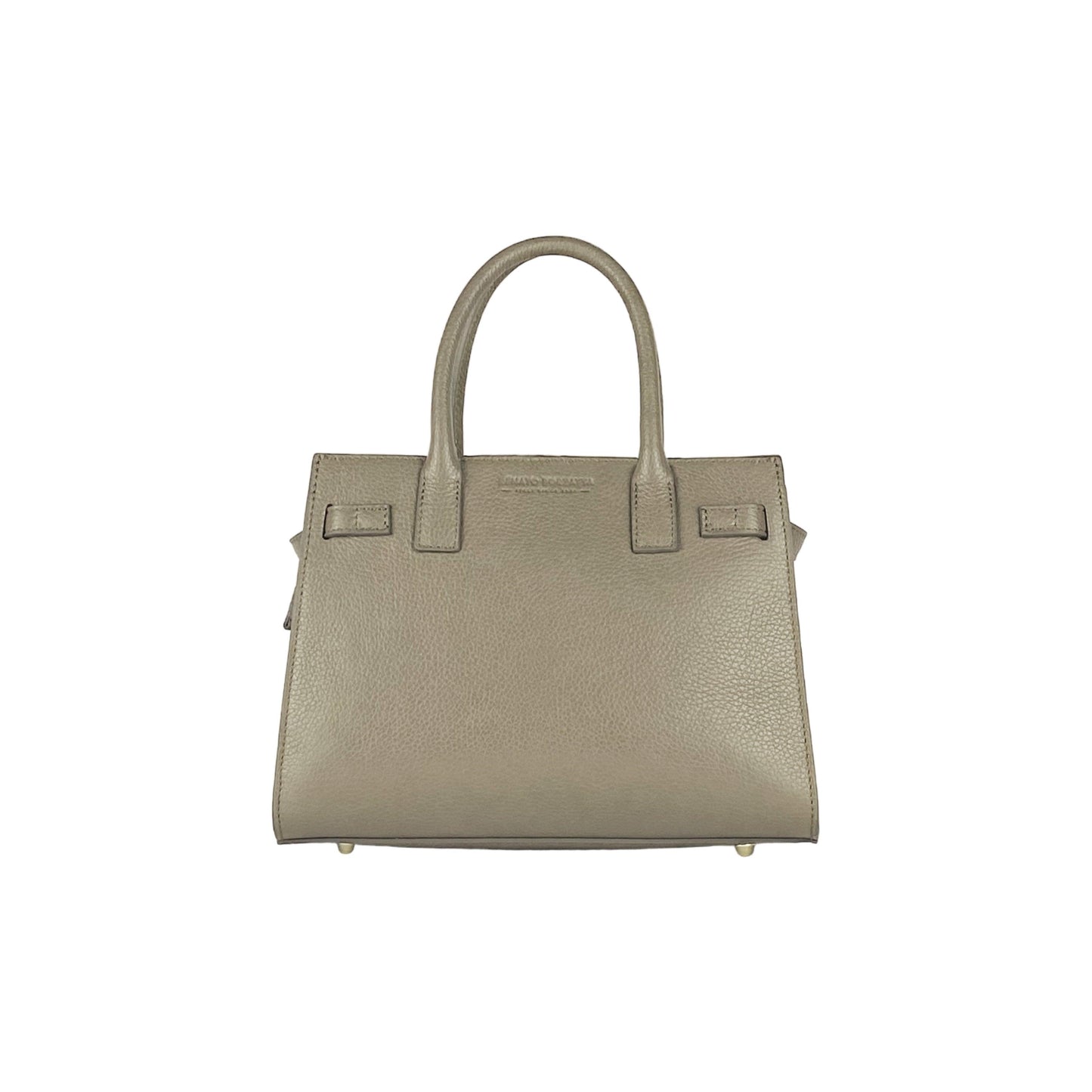 RB1016AQ | Borsa Donna a Mano in Vera Pelle Made in Italy con tracolla removibile. Attacchi con moschettoni in metallo Oro Lucido - Colore Taupe - Dimensioni: cm 28 x 20 x 14 + 12,5-3